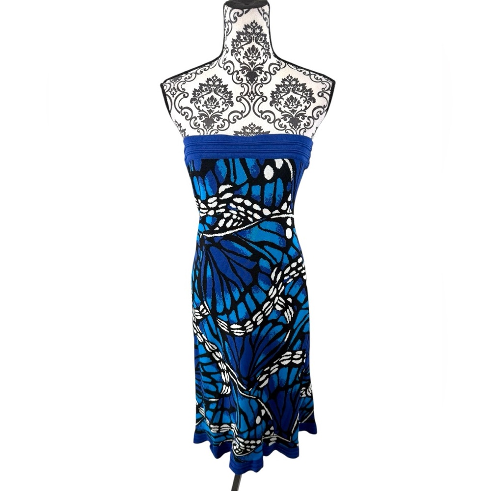 New York & Company Blue Butterfly Print Sweater Dress XL Knit Tube Resortwear - Picture 5 of 13